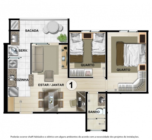 Planta Tipo A - 55 m² - Residencial CastellMonte