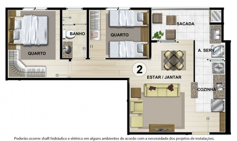 Planta Tipo B - 54 m² - Residencial CastellMonte