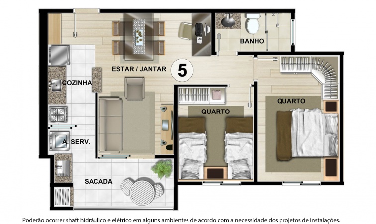 Planta Tipo C - 55 m² - Residencial CastellMonte