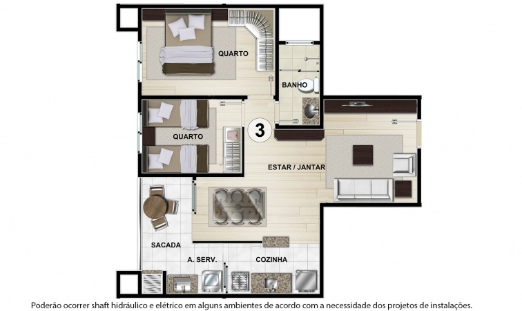 Planta Tipo D - 57 m² - Residencial CastellMonte