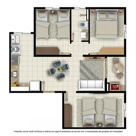 Planta Tipo D - 3 quartos - 64 m² - Residencial Campo Alegre