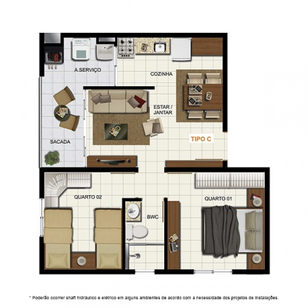 Planta Tipo C - 46,81 m² - London Residencial