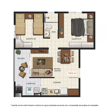 Planta Tipo C1 - 46,81 m² - London Residencial