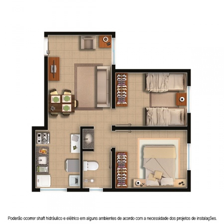 Planta Planta - 2 quartos - 47 m² - Residencial Moradas do Bosque