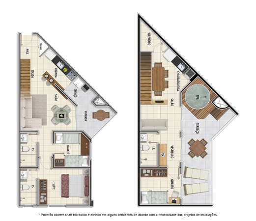 Planta Duplex - 3 quartos - 100 m² - Mar Grosso Residencial Clube