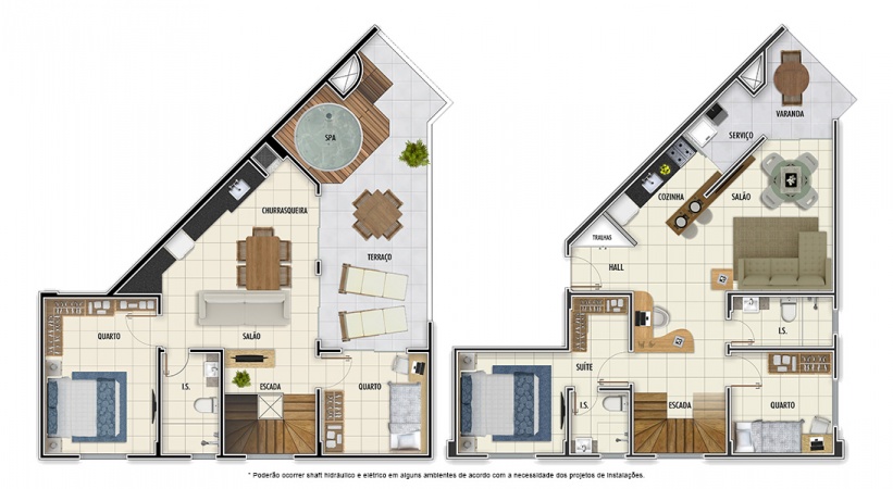 Planta Duplex - 4 quartos - 128 m² - Mar Grosso Residencial Clube