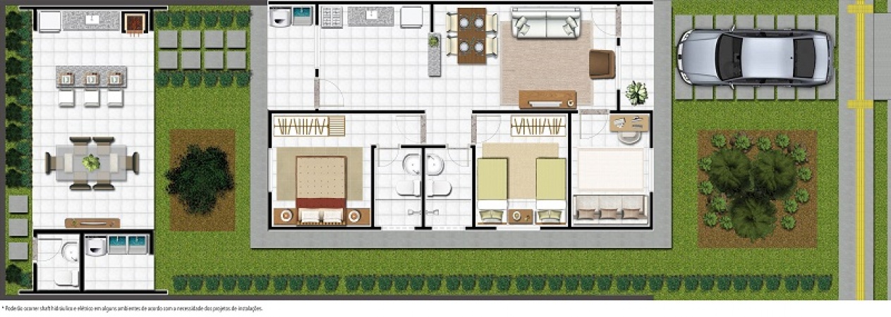 Planta Com área de serviço - Espaço Gourmet vendido separadamente - Residencial Terra Brasil