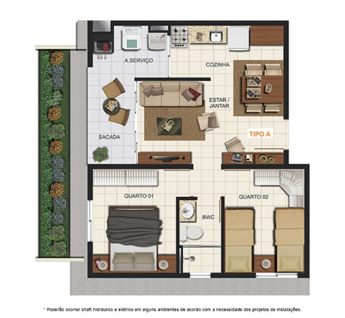 Planta Tipo A - 44 m² - Residencial Água do Engenho