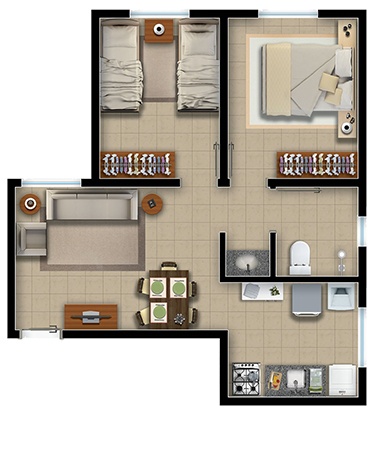 Planta Planta tipo C - 2º, 3º e 4º pavimento - Grand Ville - Residencial Clube Adair Francisco Thiesen